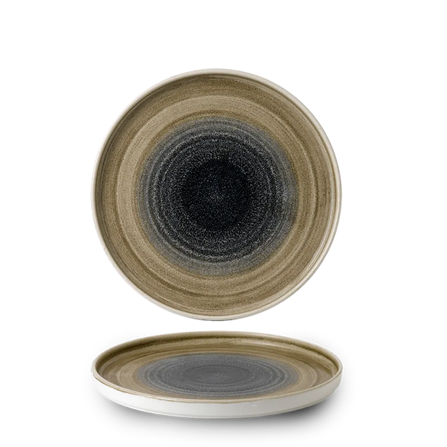 Churchill Aqueous Bayou bord met opstaande rand 21 cm – blauw gemarmerd porseleinen bord voor restaurants