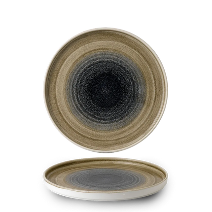 Churchill Aqueous Bayou bord met opstaande rand 26 cm – blauw gemarmerd porseleinen bord voor fine dining