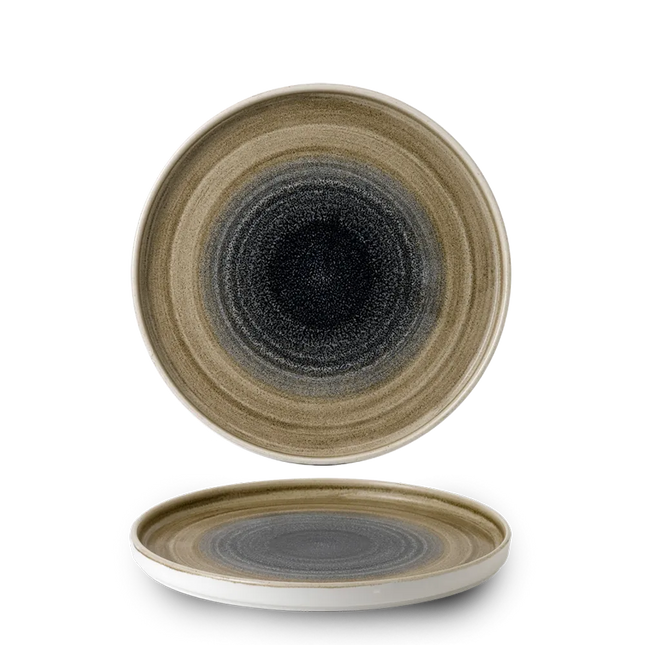 Churchill Aqueous Bayou bord met opstaande rand 26 cm – blauw gemarmerd porseleinen bord voor fine dining
