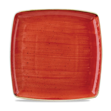 Churchill Stonecast Berry Red diep vierkant bord 26 cm – rood gemarmerd porseleinen bord voor restaurants