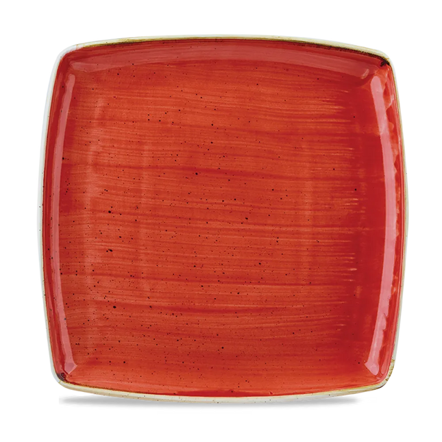 Churchill Stonecast Berry Red diep vierkant bord 26 cm – rood gemarmerd porseleinen bord voor restaurants