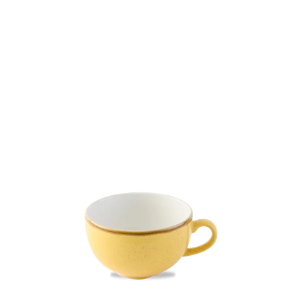 Churchill Stonecast Mustard cappuccinokopje 340 ml – gespikkeld porseleinen kopje voor cafés