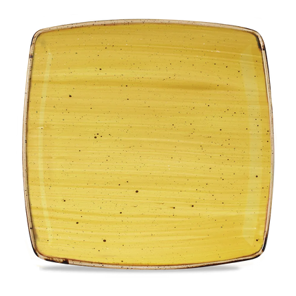 Churchill Stonecast Mustard diep vierkant bord 26 cm – mosterdgeel gemarmerd porseleinen bord voor restaurants