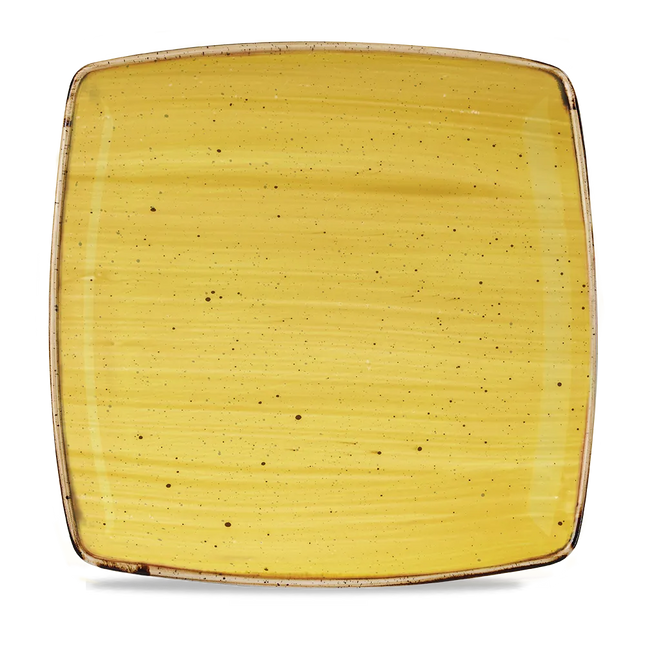 Churchill Stonecast Mustard diep vierkant bord 26 cm – mosterdgeel gemarmerd porseleinen bord voor restaurants