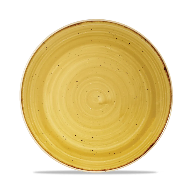 Churchill Stonecast Mustard evolve coupebord Ø 22 cm – mosterdgeel gemarmerd porseleinen bord voor bar en café