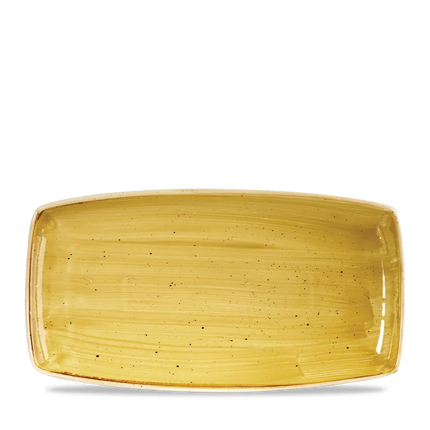 Churchill Stonecast Mustard ovaal bord 34,5 x 18,5 cm – groot mosterdgeel porseleinen bord voor horeca