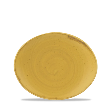 Churchill Stonecast Mustard Orbit ovaal coupebord Ø 20 cm – mosterdgeel porseleinen bord voor restaurants