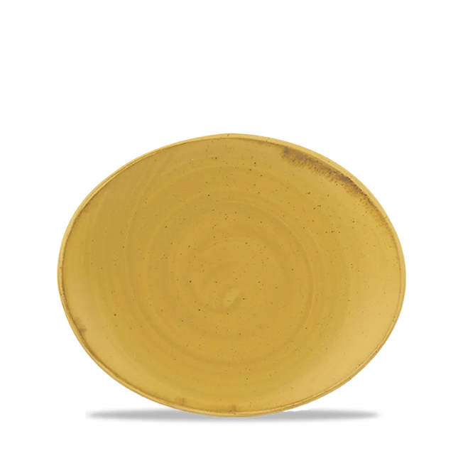 Churchill Stonecast Mustard Orbit ovaal coupebord Ø 20 cm – mosterdgeel porseleinen bord voor restaurants