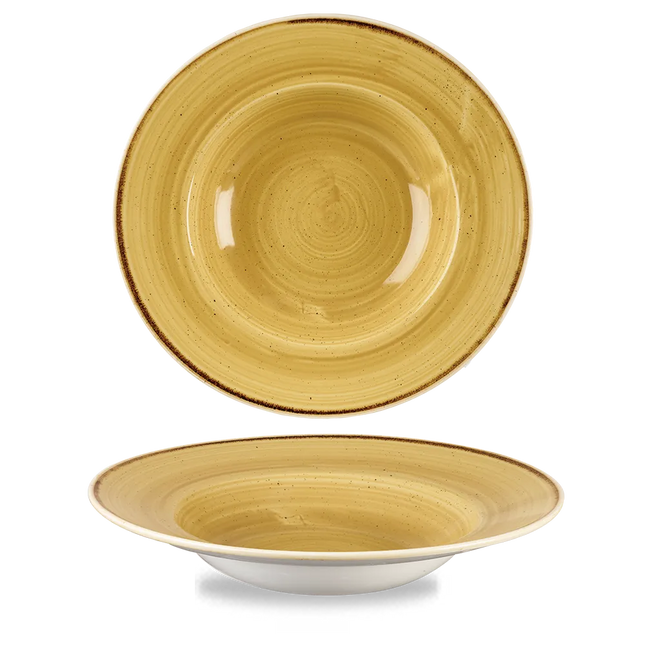 Churchill Stonecast Mustard Profile brede kom groot Ø 28 cm – mosterdgeel kom met rand voor restaurants