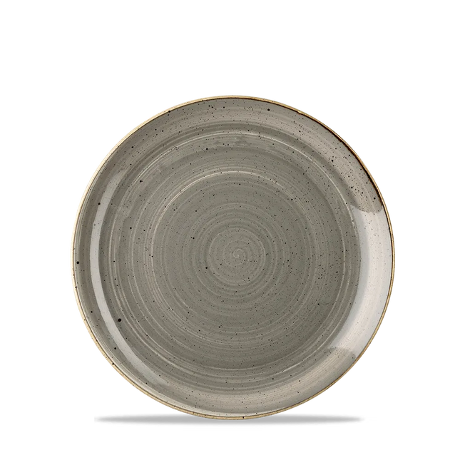 Churchill Stonecast Grey Evolve coupebord Ø 17 cm – randloos gespikkeld bordje voor amuses