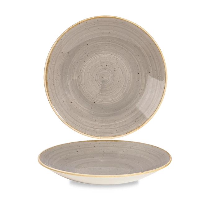 Churchill Stonecast Grey diep coupebord Ø 25,5 cm – gespikkeld porseleinen bord voor de horeca