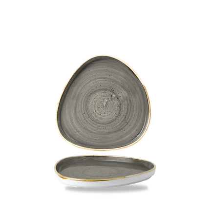 Churchill Stonecast Grey driehoekig chef's bord met rand 20 cm – porseleinen bord voor buffetten en catering