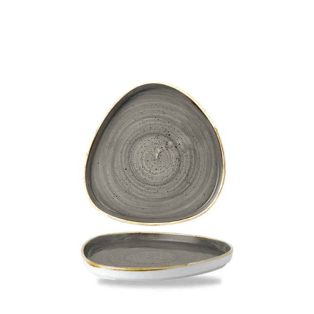 Churchill Stonecast Grey driehoekig chef's bord met rand 20 cm – porseleinen bord voor buffetten en catering