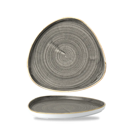 Churchill Stonecast Grey driehoekig chef's bord met rand 26 cm – porseleinen bord voor professionele keukens