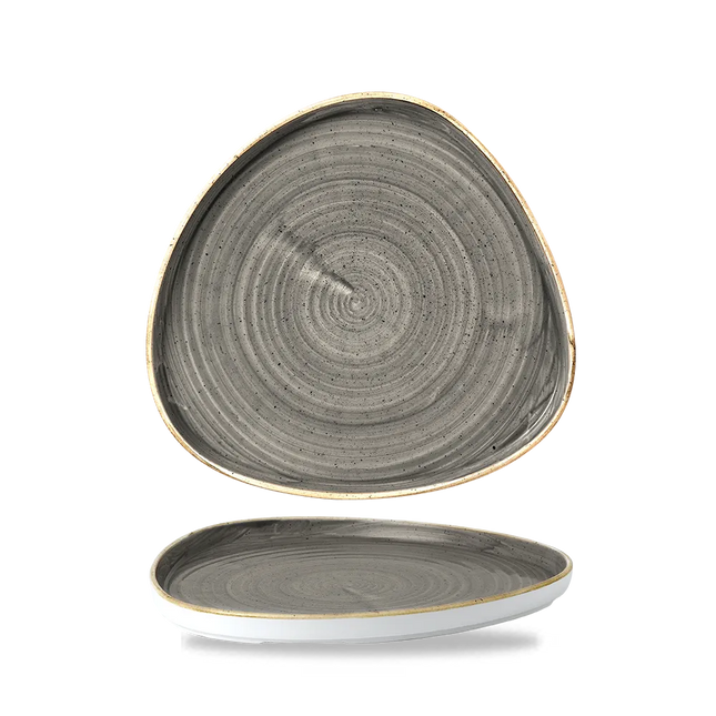 Churchill Stonecast Grey driehoekig chef's bord met rand 26 cm – porseleinen bord voor professionele keukens