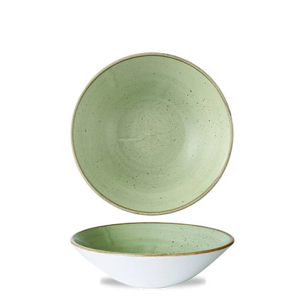 Churchill Stonecast Sage Green diepe coupekom Ø 19 cm – gespikkelde porseleinen kom voor horeca