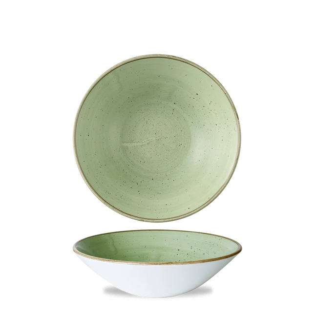 Churchill Stonecast Sage Green diepe coupekom Ø 19 cm – gespikkelde porseleinen kom voor horeca