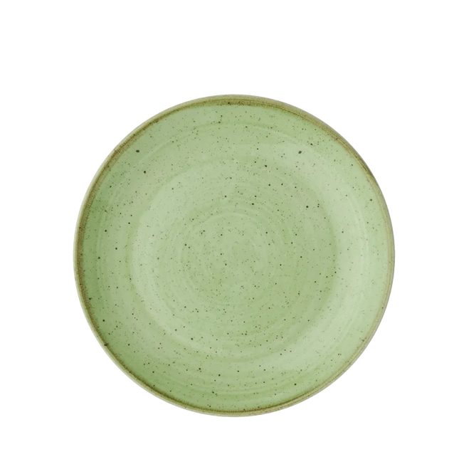 Churchill Stonecast Sage Green Evolve coupebord Ø 16,5 cm – randloos gespikkeld bordje voor amuses