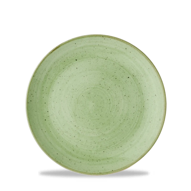 Churchill Stonecast Sage Green Evolve coupebord Ø 21,7 cm – randloos gespikkeld bord voor voorgerechten