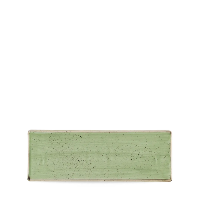 Churchill Stonecast Sage Green ovaal bord 25x9 cm – gespikkeld groen bord voor fine dining