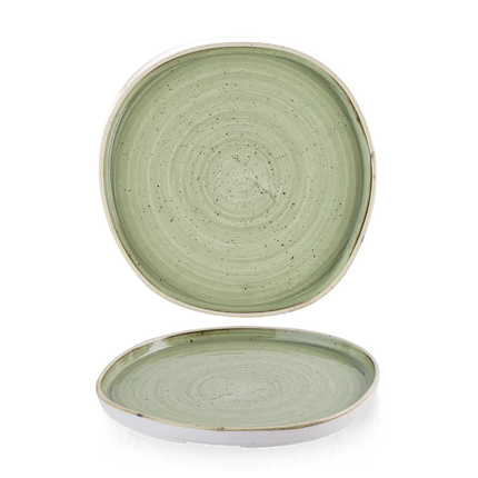 Churchill Stonecast Sage Green organisch bord met rand Ø 25,5 cm – groot salie groen bord voor restaurants