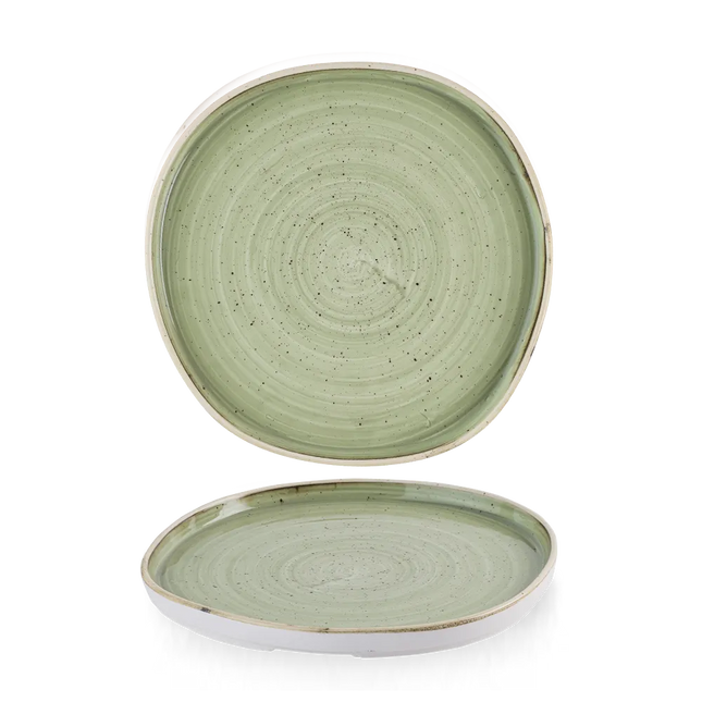 Churchill Stonecast Sage Green organisch bord met rand Ø 25,5 cm – groot salie groen bord voor restaurants