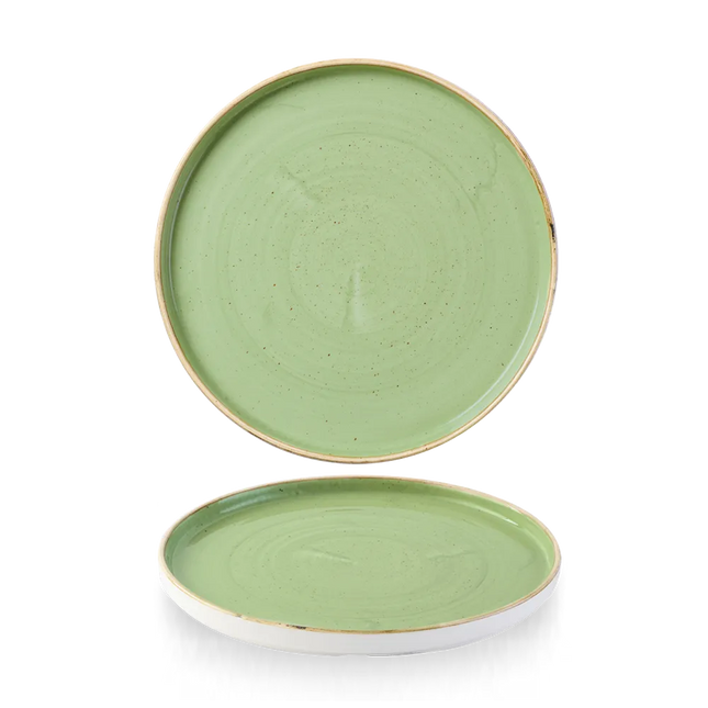 Churchill Stonecast Sage Green bord met rand Ø 21 cm – gespikkeld bord voor voorgerechten