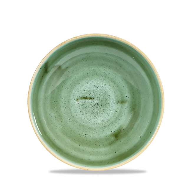 Churchill Stonecast Samphire Green coupekom Ø 18 cm – randloze porseleinen kom voor buffetten en catering