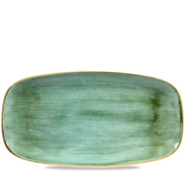 Churchill Stonecast Samphire Green ovaal bord 35,5 x 18,9 cm – groot porseleinen presenteerbord voor de horecasector