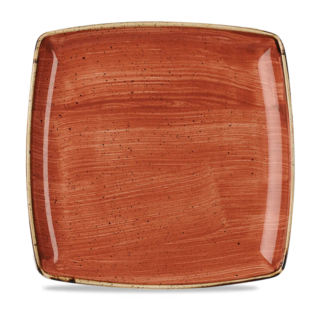 Churchill Stonecast Orange diep vierkant bord 26 cm – gespikkeld porseleinen bord voor buffetten en catering
