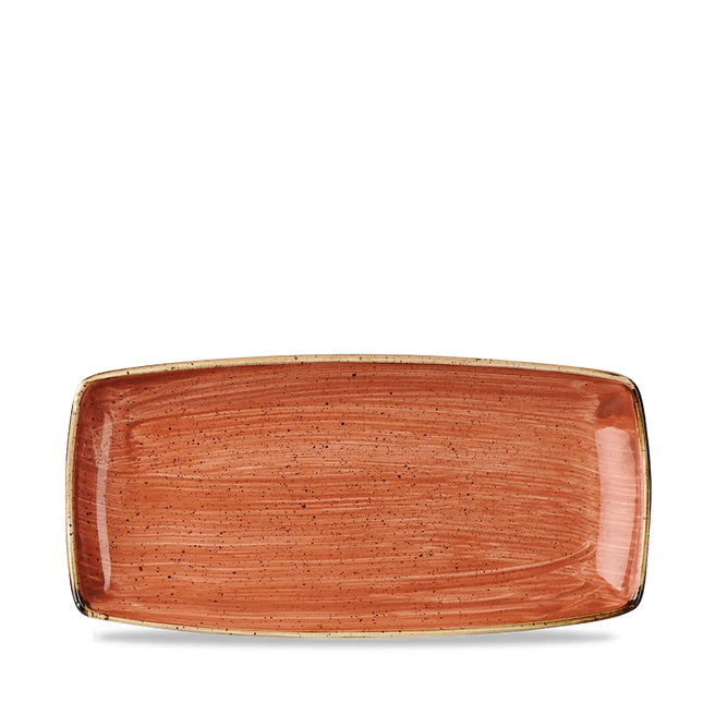 Churchill Stonecast Orange vierkant ovaal bord 30 cm – gespikkeld porseleinen bord voor de horecasector