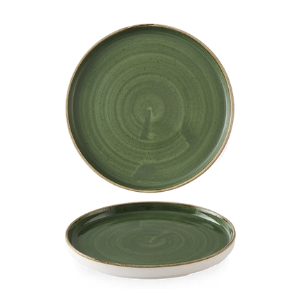Churchill Stonecast Sorrel Green bord met rand Ø 21 cm – gespikkeld porseleinen bord voor horeca