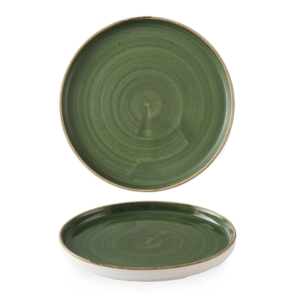Churchill Stonecast Sorrel Green bord met rand Ø 26 cm – gespikkeld porseleinen bord voor restaurants