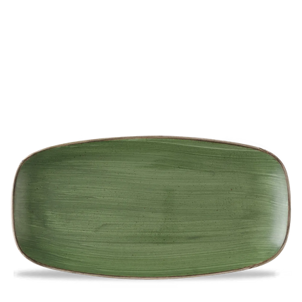 Churchill Stonecast Green ovaal chef's bord 29,8x15,3 cm – gespikkeld porseleinen bord voor horeca