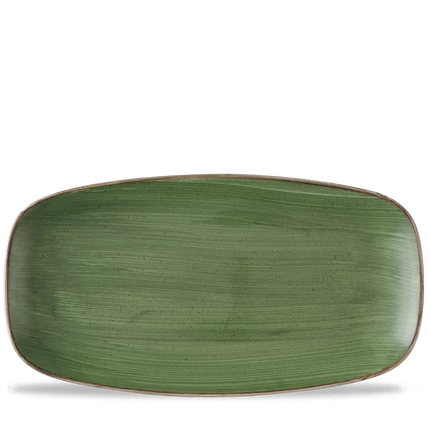 Churchill Stonecast Sorrel Green ovaal chef's bord 35,5x18,9 cm – gespikkeld porseleinen bord voor restaurants