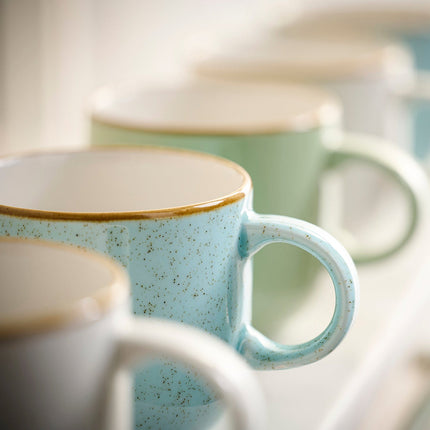 Churchill Stonecast Bubble Mug collectie – porseleinen koffiemokken met bolle vorm, verkrijgbaar in Duck Egg en Sage Green, diverse formaten voor de horeca.