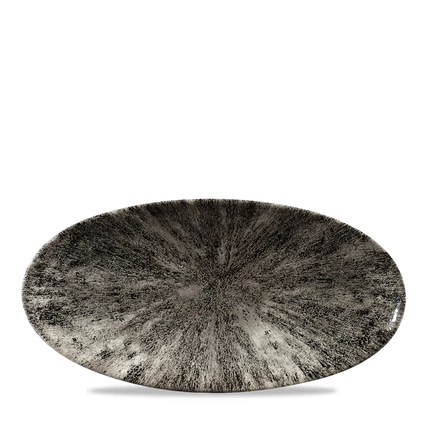 Churchill Stone Quartz Black ovaal chef's bord 29,9 x 15 cm – porseleinen presenteerbord voor professionele keukens