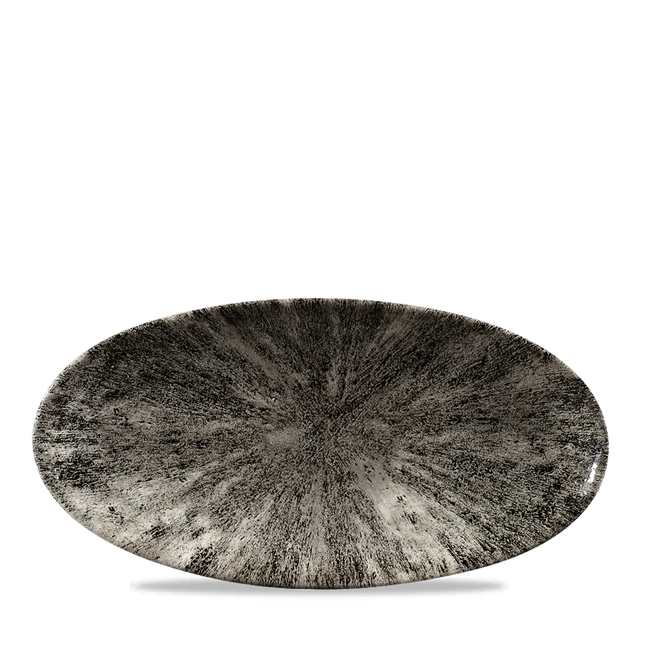 Churchill Stone Quartz Black ovaal chef's bord 29,9 x 15 cm – porseleinen presenteerbord voor professionele keukens