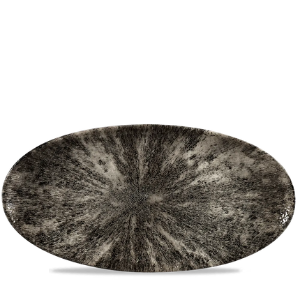 Churchill Stone Quartz Black ovaal chef's bord 34,7 x 17,3 cm – groot porseleinen presenteerbord voor de horecasector