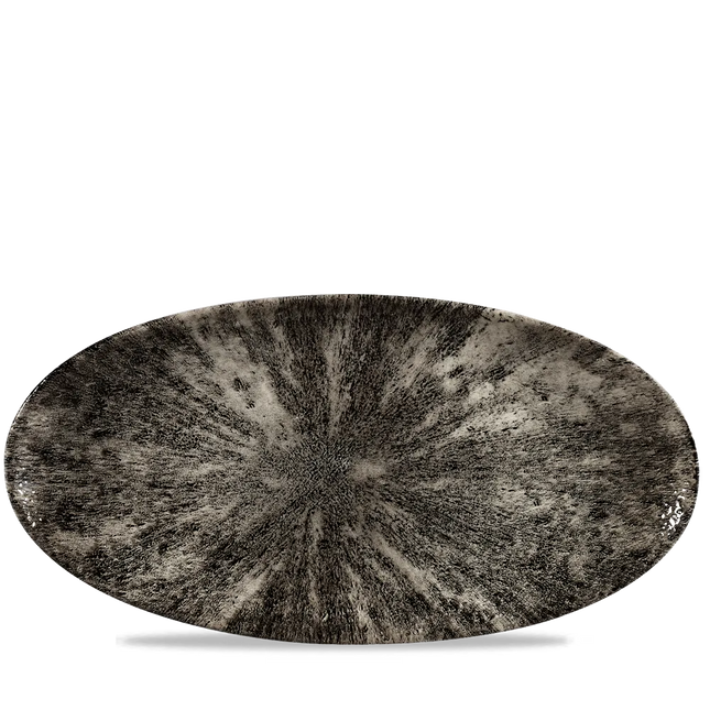 Churchill Stone Quartz Black ovaal chef's bord 34,7 x 17,3 cm – groot porseleinen presenteerbord voor de horecasector