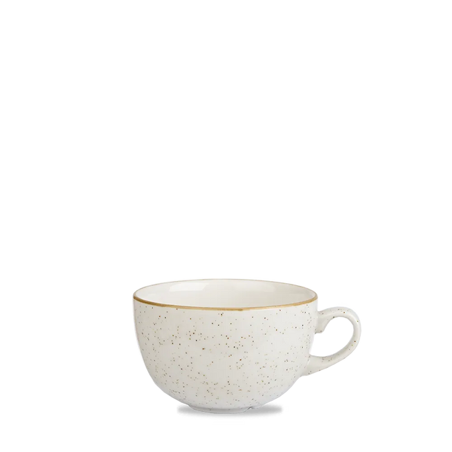 Churchill Stonecast Barley White grote cappuccinokop 473 ml – gespikkeld porseleinen kop voor hotels en restaurants