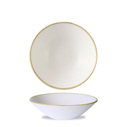 Churchill Stonecast Barley White diepe coupekom Ø 19 cm – gespikkelde porseleinen kom voor horeca