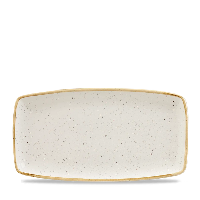 Churchill Stonecast Barley White ovaal bord 34,5 x 18,5 cm – groot gespikkeld porseleinen bord voor hotels en restaurants