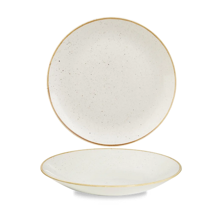 Churchill Stonecast Barley White diep coupebord Ø 25,5 cm – gespikkeld porseleinen bord voor buffetten en catering