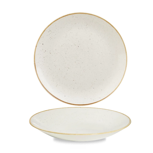 Churchill Stonecast Barley White diep coupebord Ø 25,5 cm – gespikkeld porseleinen bord voor buffetten en catering