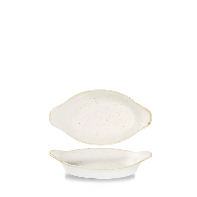 Churchill Stonecast Barley White kleine ovale schaal met oren 20,5 x 11,3 cm – porseleinen serveerschaal voor cafés en bars