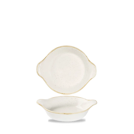 Churchill Stonecast Barley White kleine ronde schaal met oren 15 x 18 cm – porseleinen serveerschaal voor buffetten en catering