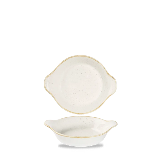 Churchill Stonecast Barley White kleine ronde schaal met oren 15 x 18 cm – porseleinen serveerschaal voor buffetten en catering