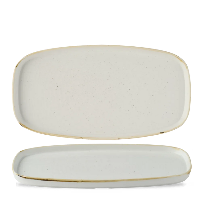 Churchill Stonecast Barley White chef's bord langwerpig 30 x 15,4 cm – gespikkeld bord voor fine dining