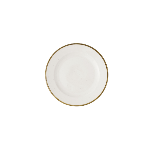 Stonecast Barley White Profile Plate van Churchill, 21 cm, set van 12. Handgemaakt bord in een zachte witte kleur met een subtiele textuur, ideaal voor het serveren van kleine gerechten, salades of bijgerechten. Duurzaam en stijlvol, perfect voor gebruik in de horeca.